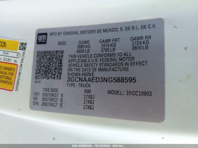 3GCNAAED3NG588595 Chevrolet Silverado 1500 Work Truck