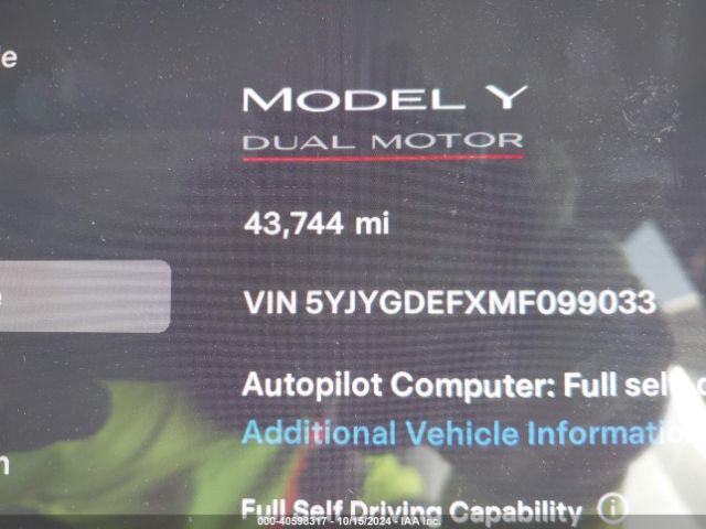5YJYGDEFXMF099033 Tesla Model Y Performance Dual Motor All-wheel Drive