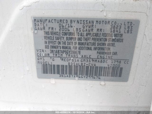 3N1AB7AP6GY299676 Nissan SENTRA S