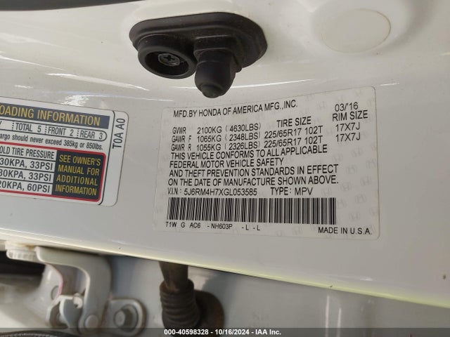 Honda Cr-v Ex-l 2016 5J6RM4H7XGL053585 Image 9