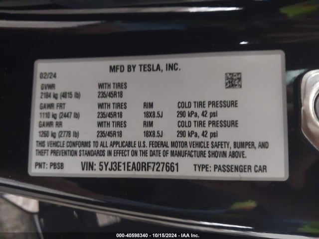 2024 TESLA MODEL 3 5YJ3E1EA0RF727661 Photo 8