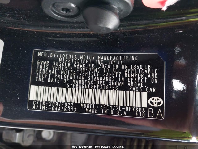 Toyota Corolla S Plus 2015 5YFBURHE8FP219756 Image 9