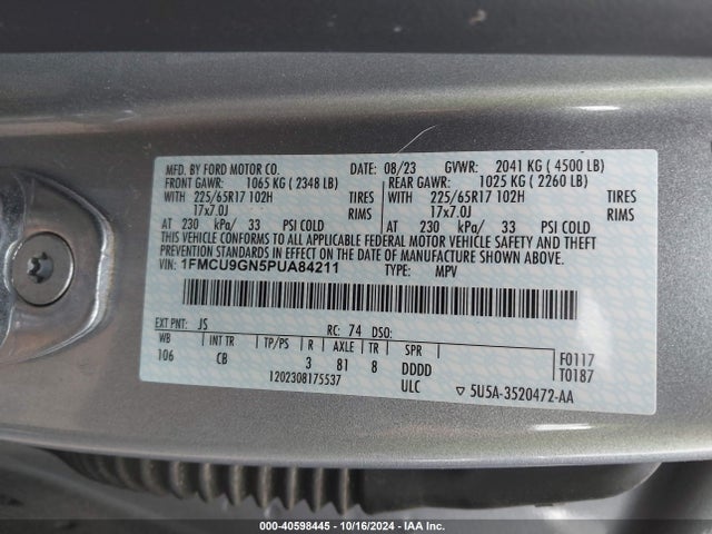 Ford Escape Active 2023 1FMCU9GN5PUA84211 Image 9