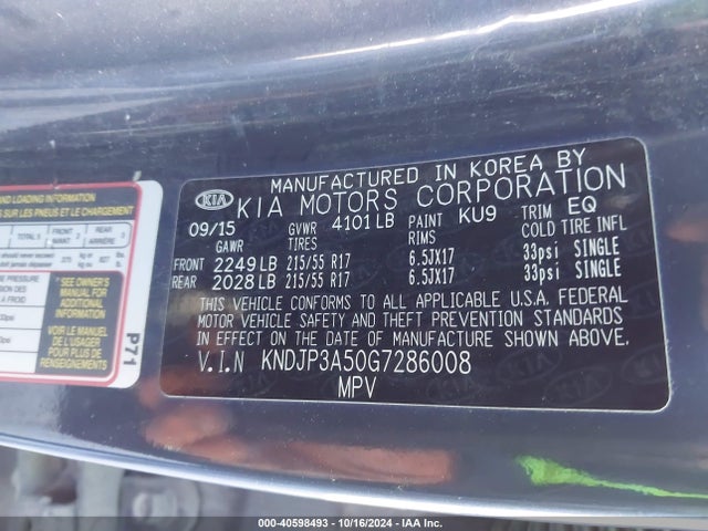 KIA SOUL + 2016 KNDJP3A50G7286008 Image 9