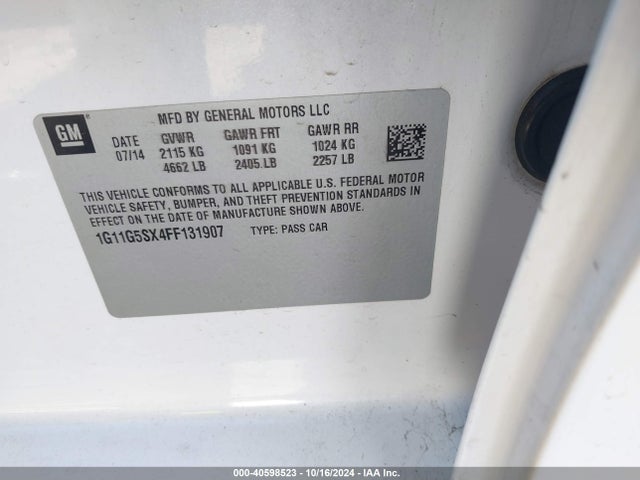 Chevrolet Malibu 2lz 2015 1G11G5SX4FF131907 Image 9
