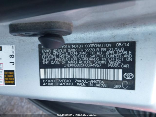 JTDKN3DU5F0394967 Toyota Prius Two