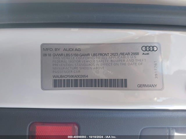 WAUB4CF56KA002654 Audi S5 3.0t Premium