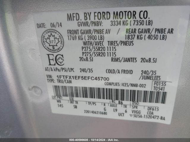1FTFX1EF5EFC45700 Ford F-150 Fx4