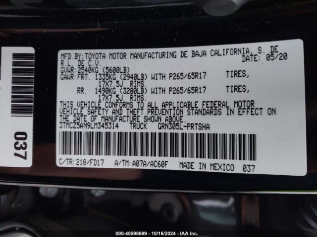 3TMCZ5AN9LM345314 Toyota Tacoma Trd Sport