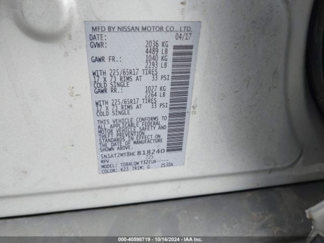 5N1AT2MT8HC818240 Nissan ROGUE SV