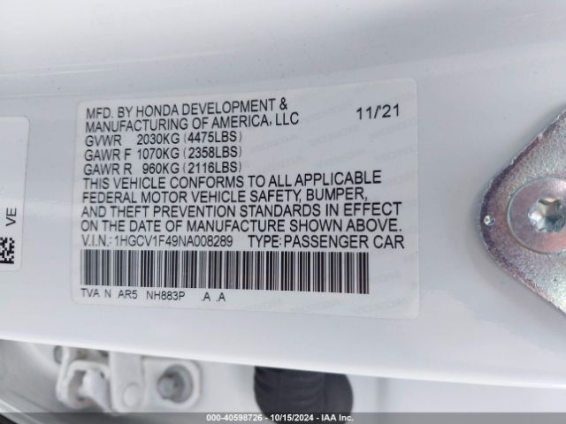 1HGCV1F49NA008289 Honda Accord Sport Special Edition