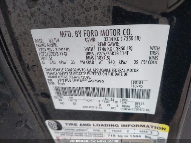 Ford F-150 Xlt 2014 1FTFW1EF6EFA97995 Image 9