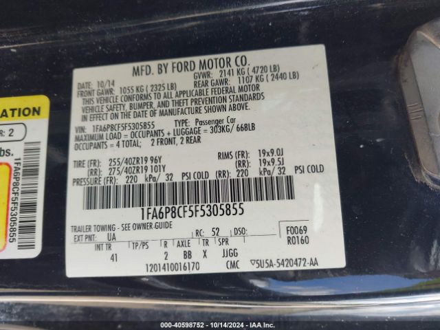 1FA6P8CF5F5305855 Ford Mustang Gt Premium