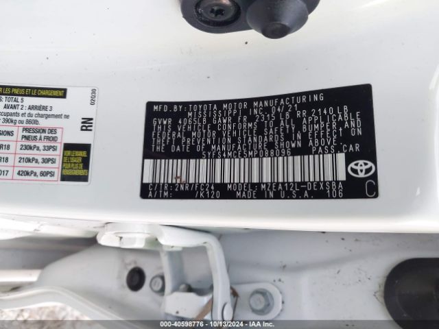 5YFS4MCE5MP088096 Toyota Corolla Se Apex Edition