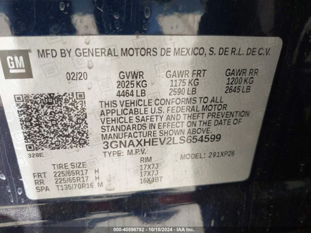 3GNAXHEV2LS654599 Chevrolet Equinox Fwd Ls