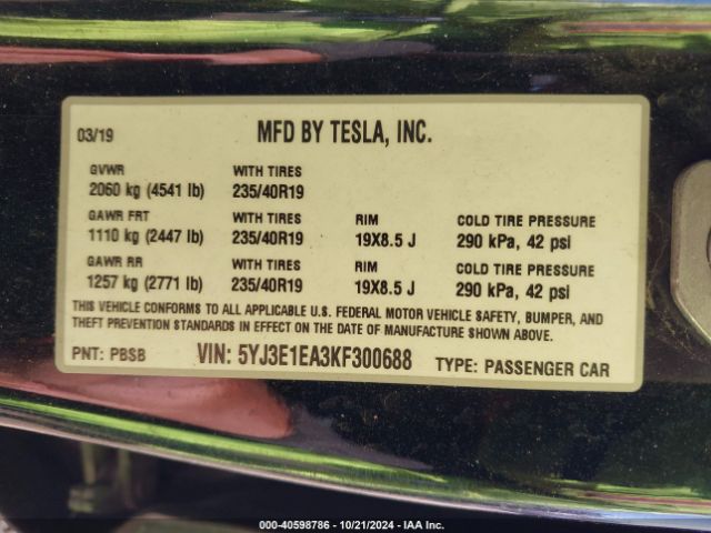 2019 TESLA MODEL 3 5YJ3E1EA3KF300688 Photo 8