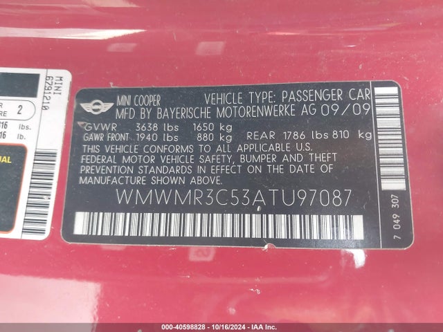 2010 MINI COOPER WMWMR3C53ATU97087 Photo 8