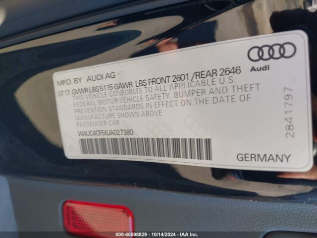 WAUC4CF56JA027380 Audi S5 3.0t Premium Plus