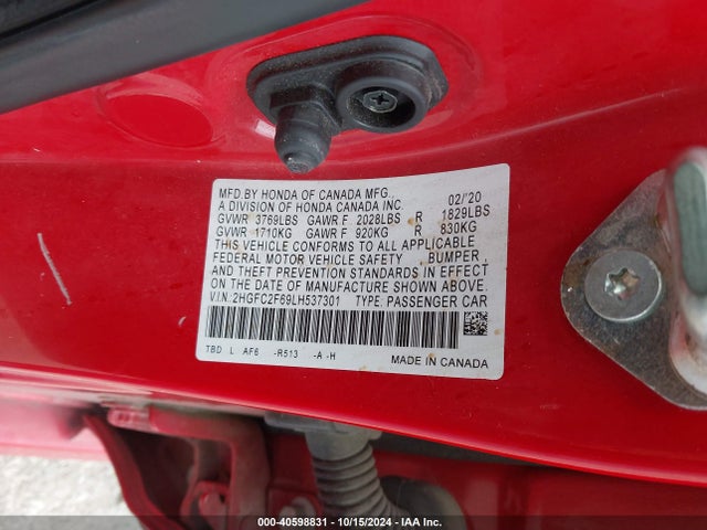 Honda Civic Lx 2020 2HGFC2F69LH537301 Image 9