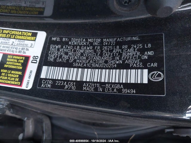58AEA1C16NU020254 Lexus Es 300h Luxury