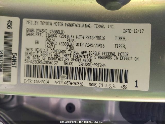 5TFAZ5CN9JX056137 Toyota Tacoma Sr5 V6