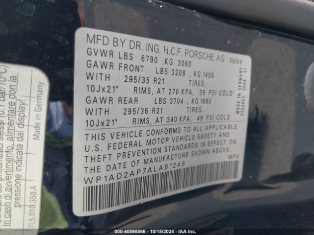 2010 PORSCHE CAYENNE WP1AD2AP7ALA61246 Photo 8