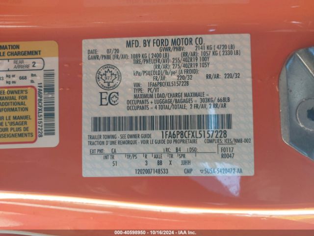 1FA6P8CFXL5157228 Ford Mustang Gt Premium