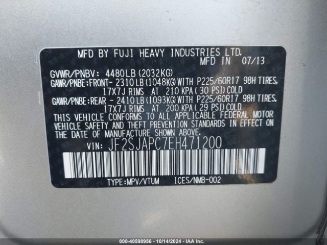 JF2SJAPC7EH471200 Subaru Forester 2.5i Touring