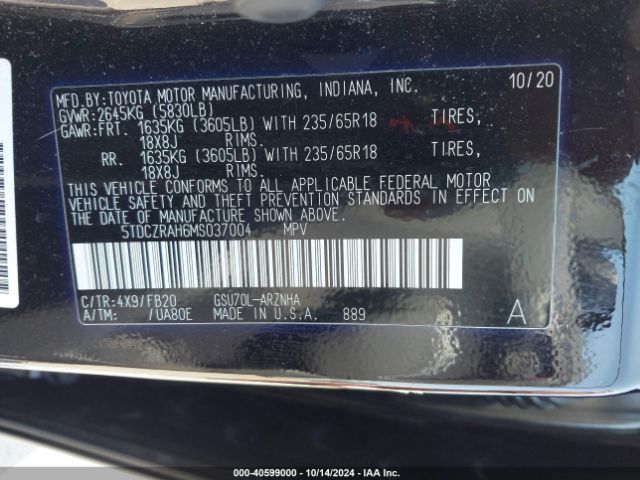 5TDCZRAH6MS037004 Toyota Highlander L