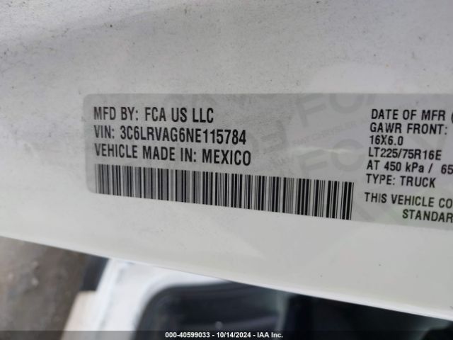 3C6LRVAG6NE115784 RAM Promaster 1500 Low Roof 136 Wb