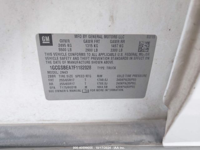 1GCGSBEA7F1182028 Chevrolet Colorado Lt