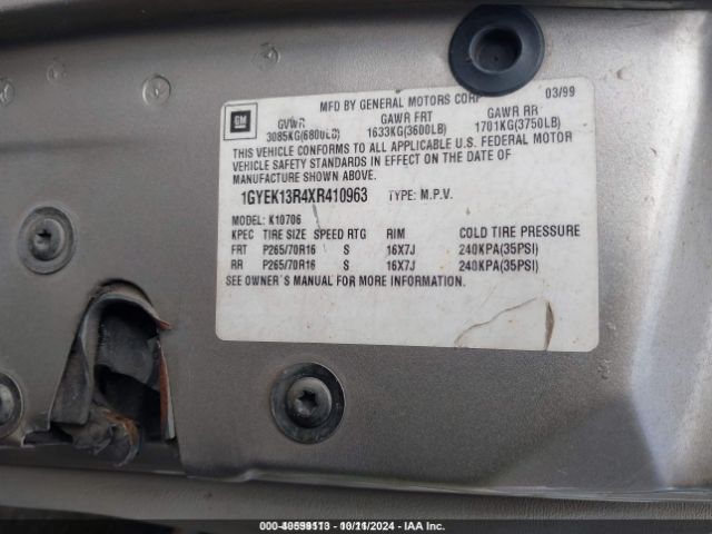 1999 CADILLAC ESCALADE 1GYEK13R4XR410963 Photo 8