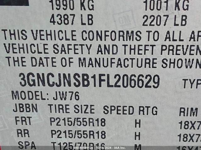 3GNCJNSB1FL206629 Chevrolet TRAX LTZ