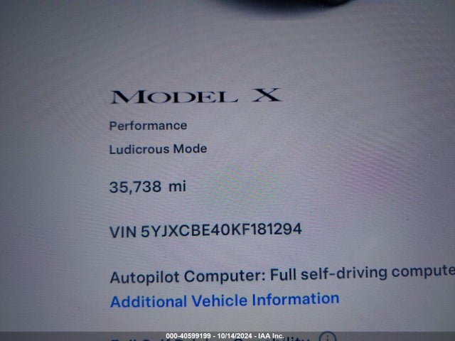 2019 TESLA MODEL X 5YJXCBE40KF181294 Photo 6