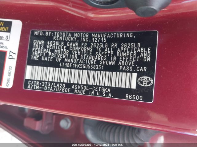 4T1BF1FK5GU558351 Toyota CAMRY XLE
