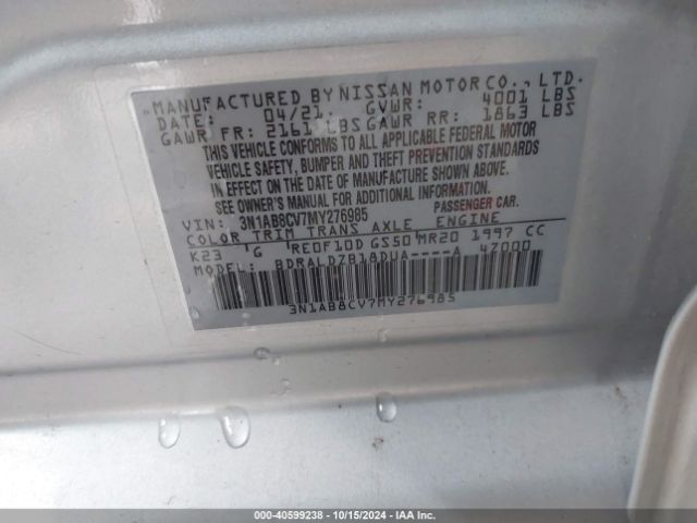 3N1AB8CV7MY276985 Nissan Sentra Sv Xtronic Cvt