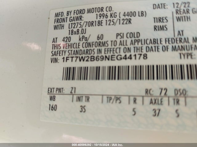 Ford F-250 Xlt 2022 1FT7W2B69NEG44178 Image 9