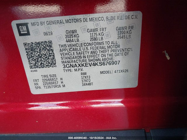 Chevrolet EQUINOX LT 2019 3GNAXKEV4KS676907 Image 9
