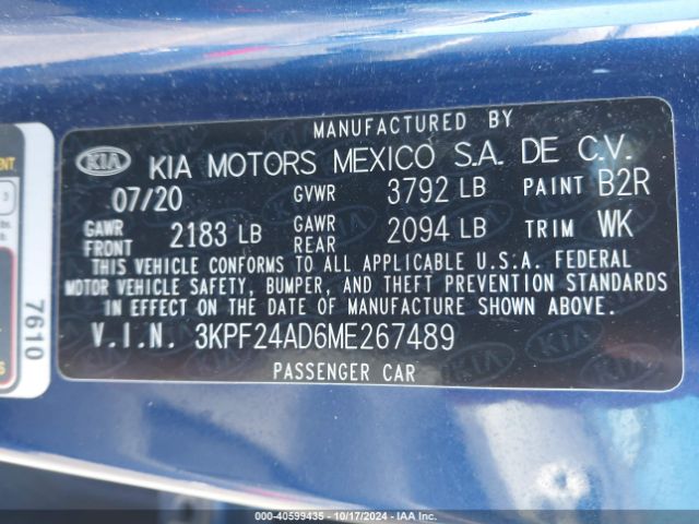 3KPF24AD6ME267489 KIA Forte Lxs