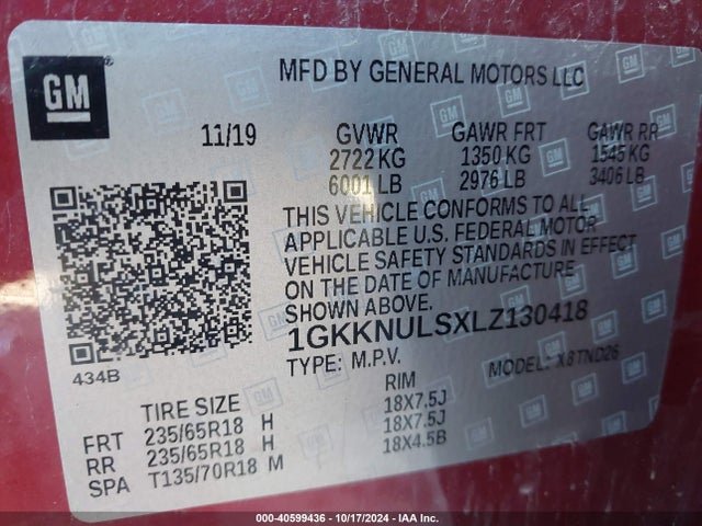 1GKKNULSXLZ130418 GMC Acadia Awd Slt