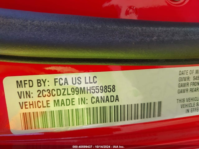 Dodge Challenger Srt Hellcat Redeye 2021 2C3CDZL99MH559858 Image 9