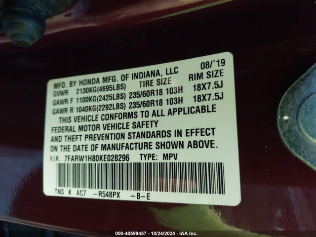 Honda Cr-v Ex-l 2019 7FARW1H80KE028296 Image 9