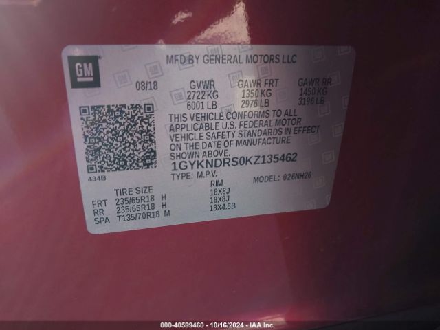 1GYKNDRS0KZ135462 Cadillac XT5 LUXURY