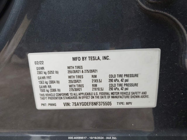 2022 TESLA MODEL Y 7SAYGDEF8NF375505 Photo 8