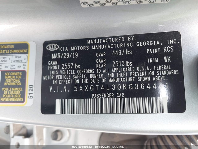 KIA Optima Lx 2019 5XXGT4L30KG364441 Image 9