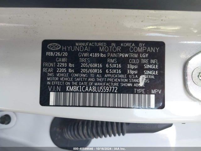 Hyundai Kona Se 2020 KM8K1CAA8LU559772 Image 9
