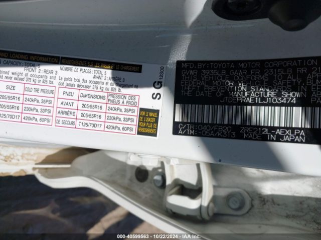 JTDEPRAE1LJ103474 Toyota COROLLA LE