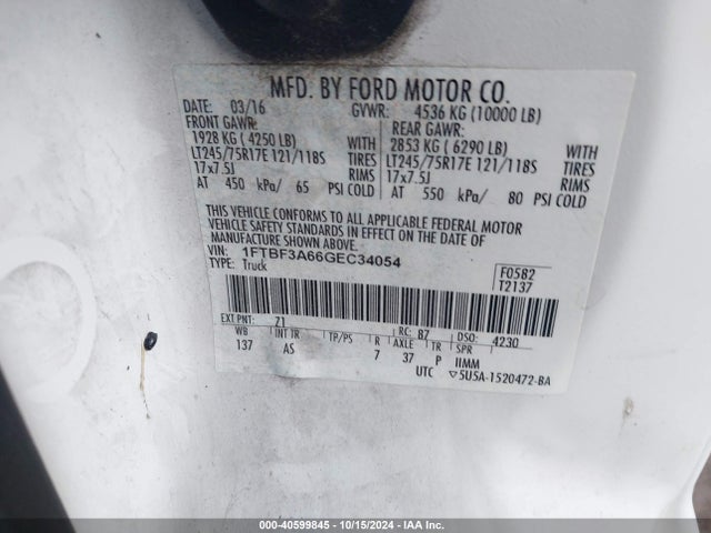 Ford F-350 Xl 2016 1FTBF3A66GEC34054 Image 9