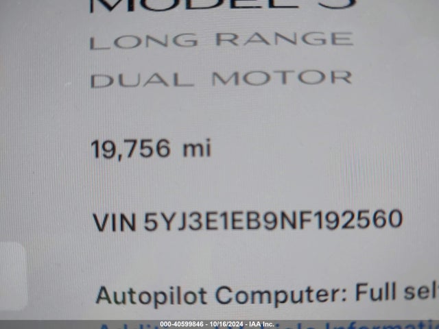 Tesla Model 3 Long Range Dual Motor All-wheel Drive 2022 5YJ3E1EB9NF192560 Image 16