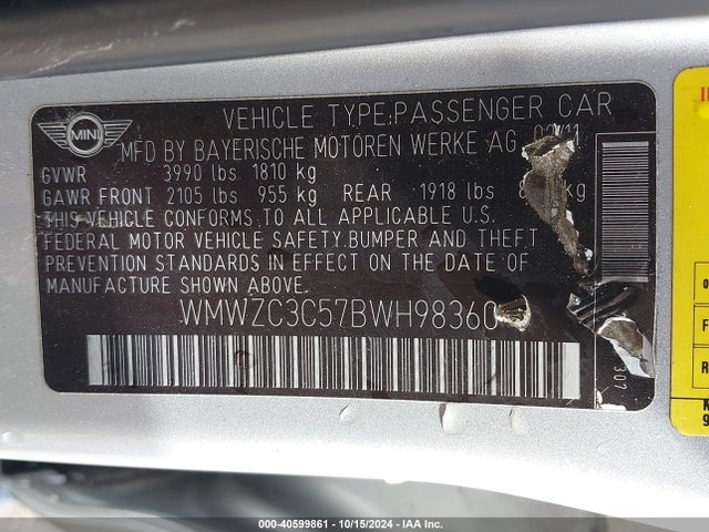 2011 MINI COOPER S COUNTRYMAN WMWZC3C57BWH98360 Photo 8